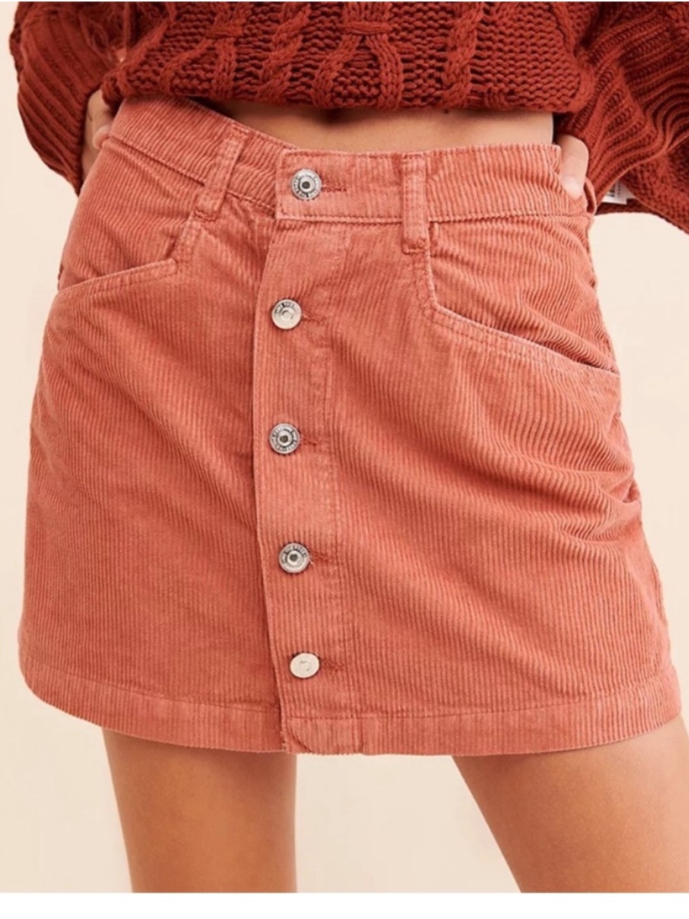 Free People 4-8 Skirt Ray Corduroy Mini Skirt buttons pockets 100% cotton Myrrh